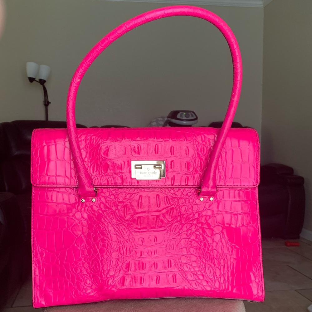 Kate Spade Orchard Valley Croc Hot Pink Leather Sinclair Shoulder Bag